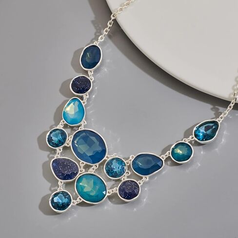 LILIE&WHITE Gold And Silver Necklaces For Women Statement Necklace With Multi Color Resin Stones Fashion Bib Necklace Gold Jewelry For Women Girls Costume Jewelry For Women in Saudi Arabia