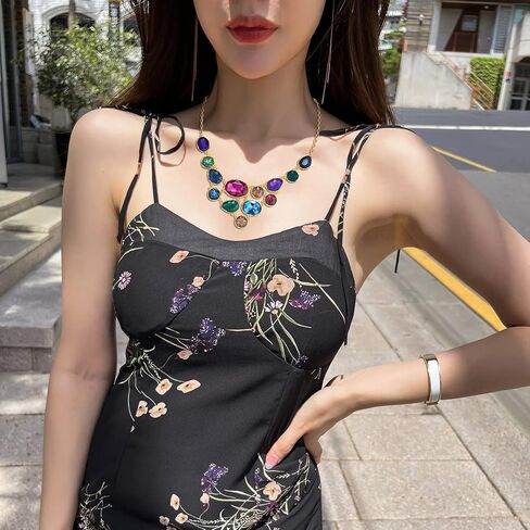 LILIE&WHITE Gold And Silver Necklaces For Women Statement Necklace With Multi Color Resin Stones Fashion Bib Necklace Gold Jewelry For Women Girls Costume Jewelry For Women in Saudi Arabia