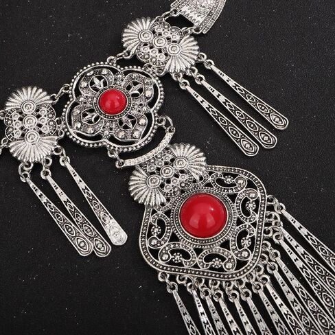 Wiwpar Vintage Bohemian Ethnic Tribal Necklace Boho Statement Turquoise Collar Necklace Chunky Tassel Long Chain Pendant for Women Girls Bib Necklace Jewelry Gift in Saudi Arabia
