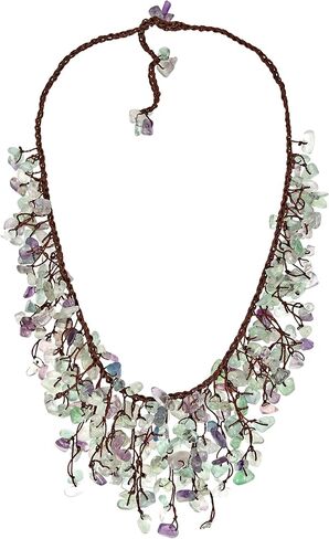 AeraVida Elegant Cascading Waterfall Fluorite on Cotton Thread Handmade Collar Necklace in Saudi Arabia