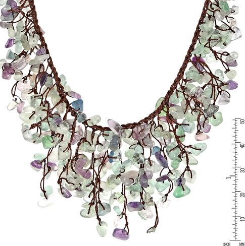 AeraVida Elegant Cascading Waterfall Fluorite on Cotton Thread Handmade Collar Necklace in Saudi Arabia