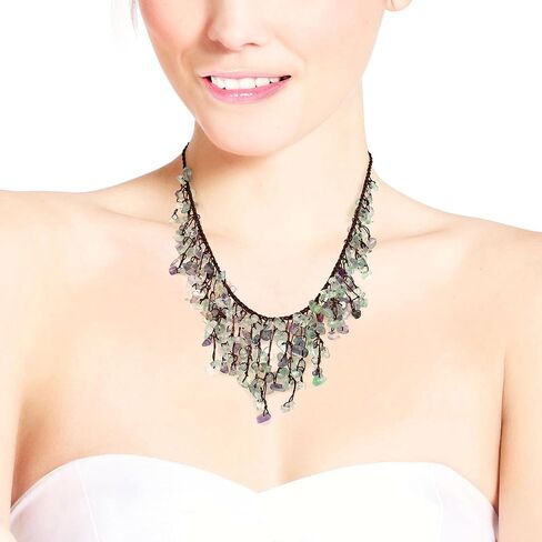 AeraVida Elegant Cascading Waterfall Fluorite on Cotton Thread Handmade Collar Necklace in Saudi Arabia