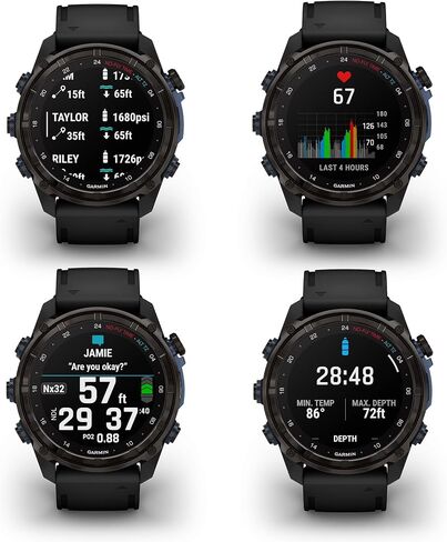 ساعة Garmin Descent Mk3i، ساعة كمبيوتر ذكية للغوص 51 مم، رمادي كربون DLC تيتانيوم مع سوار سيليكون أسود وساعة لياقة بدنية متعددة الرياضات GPS للتدريب، حزمة تكامل الهواء مع الملحقات in Saudi Arabia