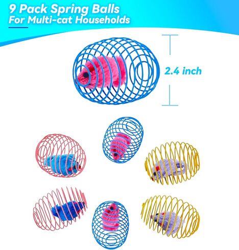QUVOVID Cat Spring Toys 6 Packs Cat Spring Balls with 1 Pack Catnip Ball for Indoor Cats Metal Cage Balls with Mice, Interactive Cat Toys Cat Balls Mouse Toys, for All Breeds in Kuwait