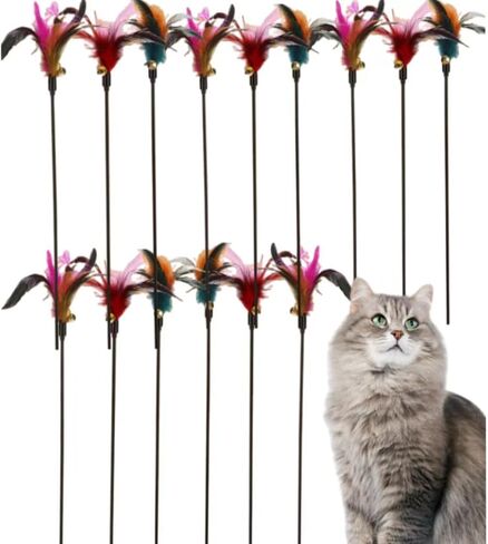 15-Pack Cat Feather Toys and Teaser Wand- Feather Toys for Cats，cat Feather Toy, cat Toys for Indoor Cats，Feather Stick cat Toy cat Teaser Wand - Feather Wand cat Toy in Saudi Arabia