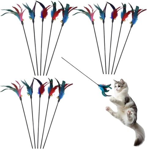 15-Pack Cat Feather Toys and Teaser Wand- Feather Toys for Cats，cat Feather Toy, cat Toys for Indoor Cats，Feather Stick cat Toy cat Teaser Wand - Feather Wand cat Toy in Saudi Arabia