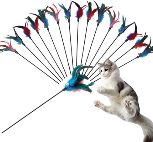 15-Pack Cat Feather Toys and Teaser Wand- Feather Toys for Cats，cat Feather Toy, cat Toys for Indoor Cats，Feather Stick cat Toy cat Teaser Wand - Feather Wand cat Toy in Saudi Arabia
