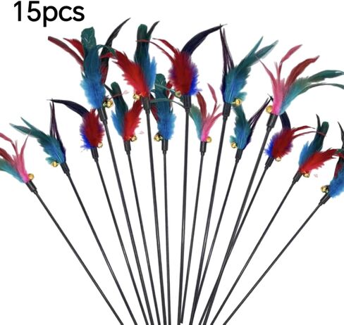 15-Pack Cat Feather Toys and Teaser Wand- Feather Toys for Cats，cat Feather Toy, cat Toys for Indoor Cats，Feather Stick cat Toy cat Teaser Wand - Feather Wand cat Toy in Saudi Arabia