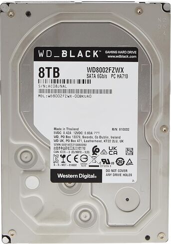 محرك الأقراص الصلبة الداخلي للألعاب Western Digital_BLACK سعة 8 تيرابايت - 7200 دورة في الدقيقة، SATA 6 جيجابايت/ثانية، ذاكرة تخزين مؤقت 128 ميجابايت، 3.5 بوصة - Western Digital8002FZWX (متجدد) in Kuwait