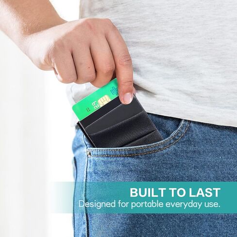 الحد الأدنى المنبثقة المحفظة | حامل بطاقات رفيع لبطاقات الائتمان للأعمال مع جيب للنقود RFID من الجلد المصنوع من الألومنيوم المعدني للبطاقات والملاحظات والعملات المعدنية (أسود)... in Kuwait