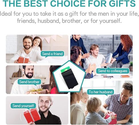 الحد الأدنى المنبثقة المحفظة | حامل بطاقات رفيع لبطاقات الائتمان للأعمال مع جيب للنقود RFID من الجلد المصنوع من الألومنيوم المعدني للبطاقات والملاحظات والعملات المعدنية (أسود)... in Kuwait