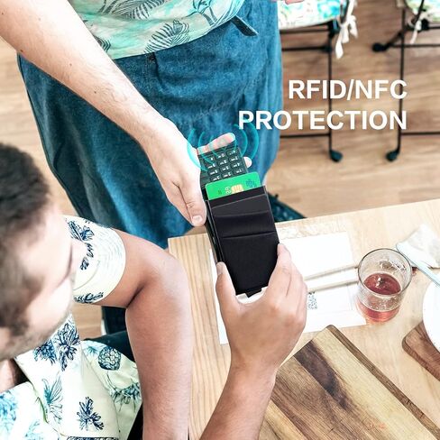 الحد الأدنى المنبثقة المحفظة | حامل بطاقات رفيع لبطاقات الائتمان للأعمال مع جيب للنقود RFID من الجلد المصنوع من الألومنيوم المعدني للبطاقات والملاحظات والعملات المعدنية (أسود)... in Kuwait