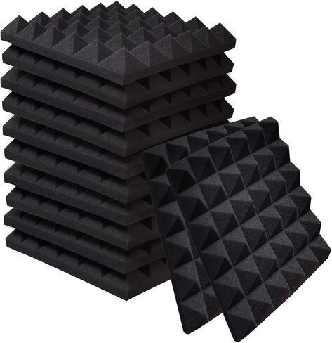 Ikaufen 48 Pack Pyramid Designed Acoustic Foam Panels, 12 x 12 x 2 Inches Sound Proof Foam Panels, High Density and Fire Resistant Acoustic Panels, Sound Panels, Studio Foam for Wall and Ceiling in Saudi Arabia