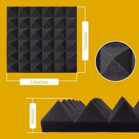 Ikaufen 48 Pack Pyramid Designed Acoustic Foam Panels, 12 x 12 x 2 Inches Sound Proof Foam Panels, High Density and Fire Resistant Acoustic Panels, Sound Panels, Studio Foam for Wall and Ceiling in Saudi Arabia