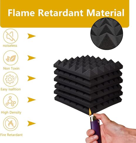 Ikaufen 48 Pack Pyramid Designed Acoustic Foam Panels, 12 x 12 x 2 Inches Sound Proof Foam Panels, High Density and Fire Resistant Acoustic Panels, Sound Panels, Studio Foam for Wall and Ceiling in Saudi Arabia