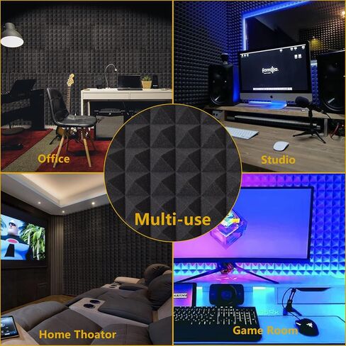 Ikaufen 48 Pack Pyramid Designed Acoustic Foam Panels, 12 x 12 x 2 Inches Sound Proof Foam Panels, High Density and Fire Resistant Acoustic Panels, Sound Panels, Studio Foam for Wall and Ceiling in Saudi Arabia