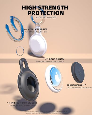 4 Pack Airtag Holder, Apple Air tag case Waterproof with Keychain Key Ring Clip, Air Tag Keychain Suitable for Apple Tags，Shockproof Air Tag GPS Tracker Cover for Dog Cat Collar, Luggage, Key in Kuwait