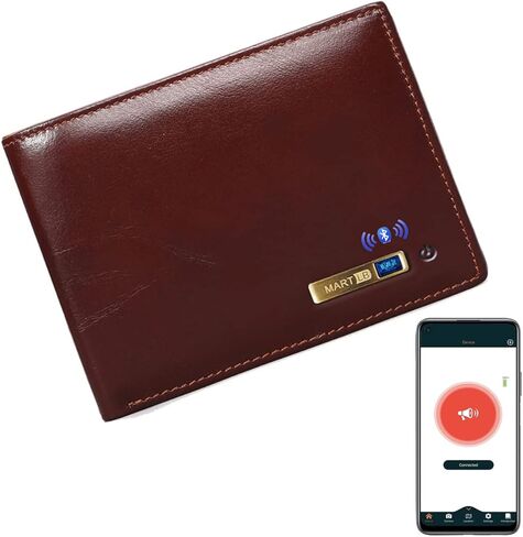 Clever Anti-Lost Bluetooth Wallet with Alarm, Position Record (via Phone GPS) Tracker Item Finder Locator, Multi-Functional Bifold Cowhide Leather, Credit Card Intelligent Trackable Purse (Coffee) in Kuwait
