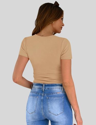 Micoson Women's Short Sleeve Cutout Ribbed Knit Top Casual Slim Fit Crewneck Basic Tee T Shirt Summer Solid Color in Saudi Arabia