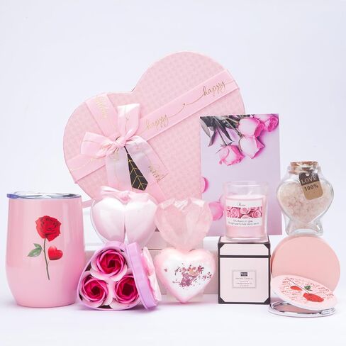 Gift for Women Birthday Gifts for Wife Girlfriend Lover,Unique Ideas Rose Love Gift Basket Box Thinking of You I Love You Romantic Gifts Set for Friends Female Sister Wedding & Engagement Gift (Pink) in Saudi Arabia