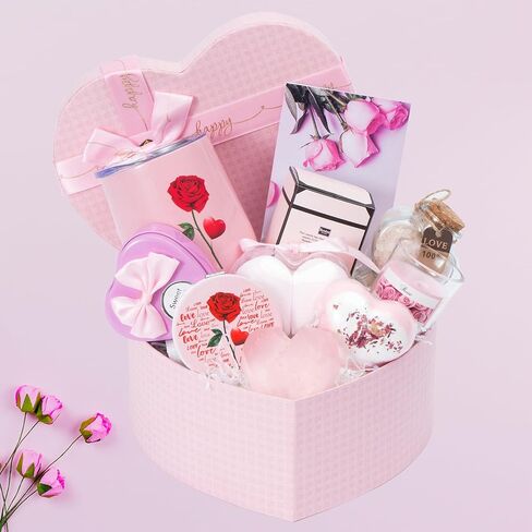 Gift for Women Birthday Gifts for Wife Girlfriend Lover,Unique Ideas Rose Love Gift Basket Box Thinking of You I Love You Romantic Gifts Set for Friends Female Sister Wedding & Engagement Gift (Pink) in Saudi Arabia