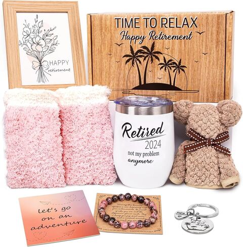 80UncleKimby Retirement Gifts for Women 2024 - Female Retired Gift for Teacher Coworker Nurse Includes Tumbler,Bracelet,Towel,Picture Frame,Keychain,Socks,Card in Saudi Arabia