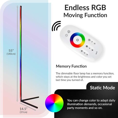 مصباح زاوية طويل القامة RGB - مصباح زاوية RGB قابل للضوء - مصباح زاوية LED متغير اللون - مصباح LED حديث لغرفة النوم أو غرفة المعيشة in Kuwait