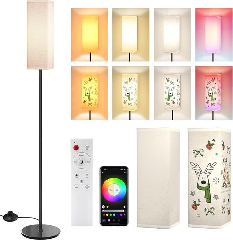 Smart RGB Floor Lamp for Living Room, Bedroom, Modern LED Standing Tall Lamp, WiFi Music Smart Corner Lamp with Remote Control, Dimmable, Compatible with Alexa and Google Home (2 lampshades) in Saudi Arabia