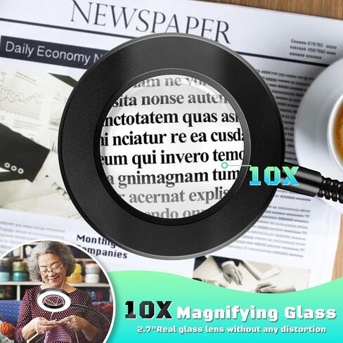 عدسة مكبرة 10X مع ضوء، مشبك على Mganifier مع ضوء، 48 عدسة مكبرة للمكتب مع مشبك، 3 أوضاع مصابيح LED مكبرة قابلة للتعتيم لإصلاح الأعمال اليدوية في السرير in Saudi Arabia