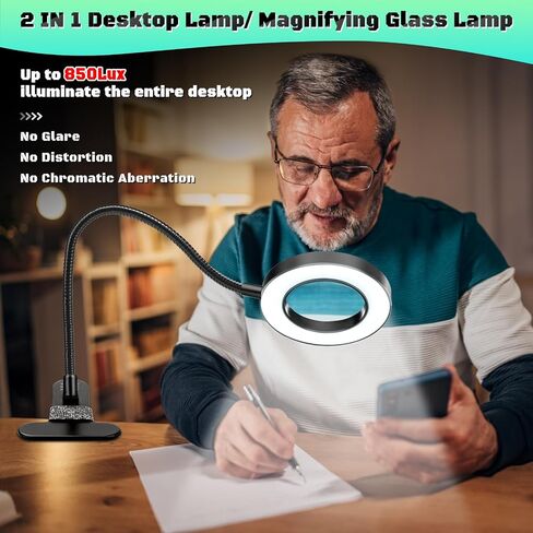 عدسة مكبرة 10X مع ضوء، مشبك على Mganifier مع ضوء، 48 عدسة مكبرة للمكتب مع مشبك، 3 أوضاع مصابيح LED مكبرة قابلة للتعتيم لإصلاح الأعمال اليدوية في السرير in Saudi Arabia
