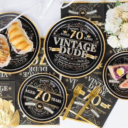 DECORLIFE 96PCS 70th Birthday Plates and Napkins Set Serves 24 Guests, Vintage Dude 1953 Party Supplies, 70th Birthday Decorations for Men in Saudi Arabia