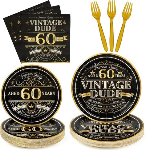 DECORLIFE 96PCS 70th Birthday Plates and Napkins Set Serves 24 Guests, Vintage Dude 1953 Party Supplies, 70th Birthday Decorations for Men in Saudi Arabia