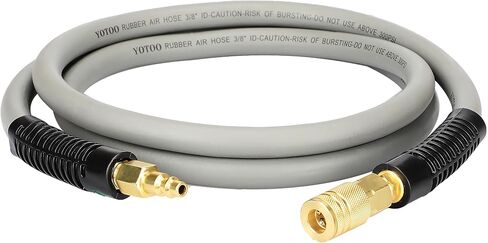 YOTOO Rubber Lead-in Air Hose 3/8-Inch by 6-Feet 300 PSI Heavy Duty, Kink Resistant, All-Weather Flexibility with 1/4-Inch Brass Male Fittings, Bend Restrictors, Gray in Saudi Arabia