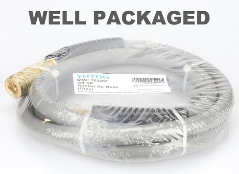 YOTOO Rubber Lead-in Air Hose 3/8-Inch by 6-Feet 300 PSI Heavy Duty, Kink Resistant, All-Weather Flexibility with 1/4-Inch Brass Male Fittings, Bend Restrictors, Gray in Saudi Arabia