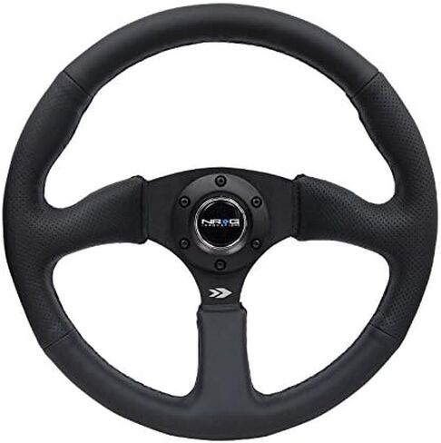 NRG Innovations NRG-RST-023MB-R Reinforced Steering Wheel 350mm Diameter 50mm Depth Sport Leather Racing (2.5" Deep) Comfort Grip 5mm Matte Black Spoke in Saudi Arabia