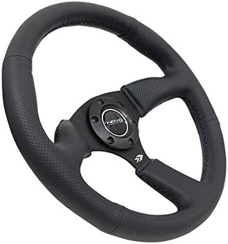 NRG Innovations NRG-RST-023MB-R Reinforced Steering Wheel 350mm Diameter 50mm Depth Sport Leather Racing (2.5" Deep) Comfort Grip 5mm Matte Black Spoke in Saudi Arabia
