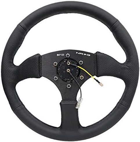 NRG Innovations NRG-RST-023MB-R Reinforced Steering Wheel 350mm Diameter 50mm Depth Sport Leather Racing (2.5" Deep) Comfort Grip 5mm Matte Black Spoke in Saudi Arabia