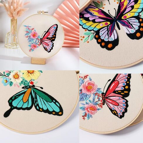 3 مجموعات من أدوات تطريز الزهور للبالغين المبتدئين بنمط التطريز، وأطواق التطريز، ومجموعة الحرف اليدوية (زهرة) in Kuwait