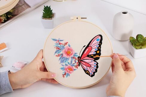 3 مجموعات من أدوات تطريز الزهور للبالغين المبتدئين بنمط التطريز، وأطواق التطريز، ومجموعة الحرف اليدوية (زهرة) in Kuwait