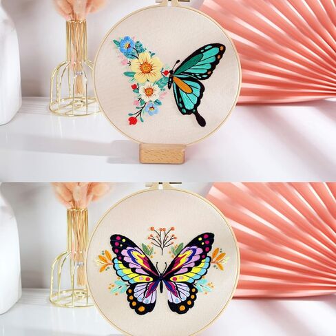 3 مجموعات من أدوات تطريز الزهور للبالغين المبتدئين بنمط التطريز، وأطواق التطريز، ومجموعة الحرف اليدوية (زهرة) in Kuwait