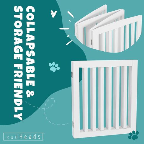Portable Indoor Folding Gate, Foldable and Expandable Pet Dog Gate for Stairs & Walkways, Collapsible Indoor Baby Gate for Small & Large Spaces, Free-Standing Indoor Fence – White in Saudi Arabia