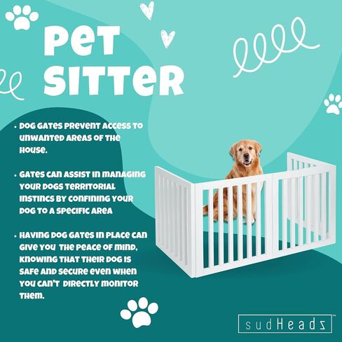 Portable Indoor Folding Gate, Foldable and Expandable Pet Dog Gate for Stairs & Walkways, Collapsible Indoor Baby Gate for Small & Large Spaces, Free-Standing Indoor Fence – White in Saudi Arabia