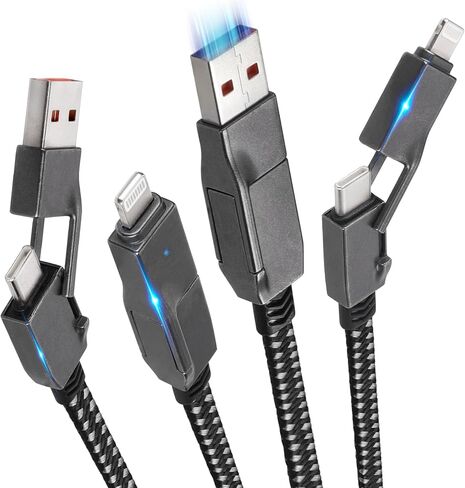 Tothereug Multi Charging Cable 2-Pack 5FT 60W 4 in 1 Charging Cable Fast Charging Sync Charger Cord Flat Nylon Braided Charging Cable Adapter for iPhone iPad Samsung Google in Kuwait