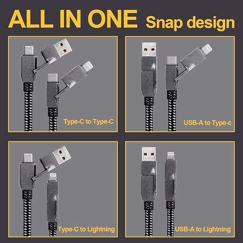 Tothereug Multi Charging Cable 2-Pack 5FT 60W 4 in 1 Charging Cable Fast Charging Sync Charger Cord Flat Nylon Braided Charging Cable Adapter for iPhone iPad Samsung Google in Kuwait