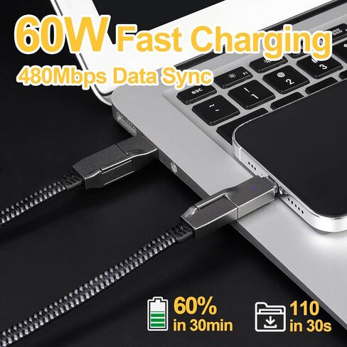 Tothereug Multi Charging Cable 2-Pack 5FT 60W 4 in 1 Charging Cable Fast Charging Sync Charger Cord Flat Nylon Braided Charging Cable Adapter for iPhone iPad Samsung Google in Kuwait