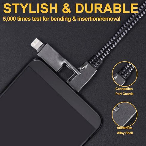 Tothereug Multi Charging Cable 2-Pack 5FT 60W 4 in 1 Charging Cable Fast Charging Sync Charger Cord Flat Nylon Braided Charging Cable Adapter for iPhone iPad Samsung Google in Kuwait