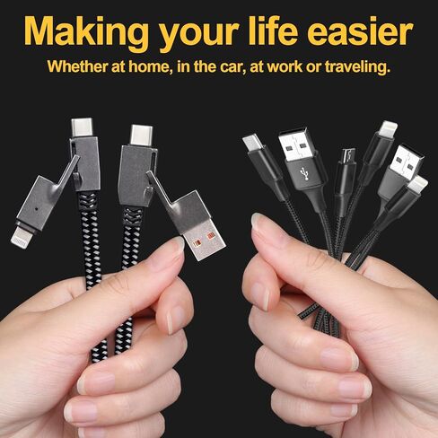 Tothereug Multi Charging Cable 2-Pack 5FT 60W 4 in 1 Charging Cable Fast Charging Sync Charger Cord Flat Nylon Braided Charging Cable Adapter for iPhone iPad Samsung Google in Kuwait