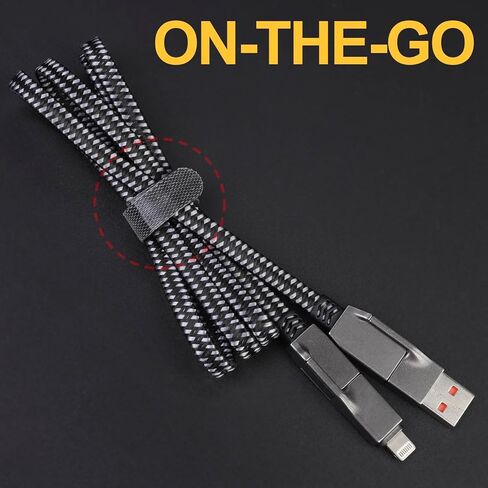 Tothereug Multi Charging Cable 2-Pack 5FT 60W 4 in 1 Charging Cable Fast Charging Sync Charger Cord Flat Nylon Braided Charging Cable Adapter for iPhone iPad Samsung Google in Kuwait