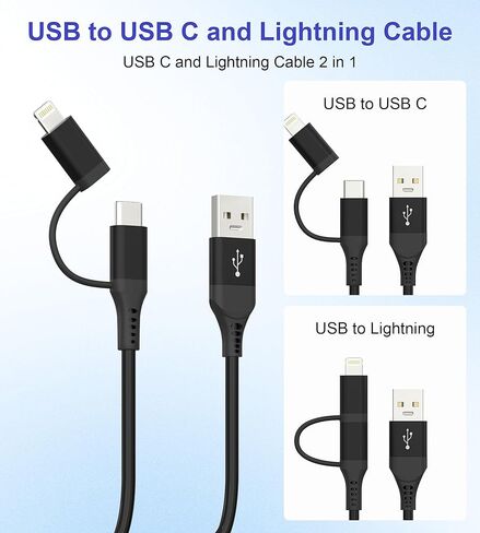 Coiled USB C Cable Lightning Cable, 3FT, USB C and Lightning Cable 2 in 1 Car Charger Cord, 3A Fast Charging & Data Sync, for Apple CarPlay & Android Auto, iPhone 15/14/ 13/12/ 11, Samsung, Android in Kuwait