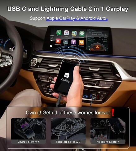 Coiled USB C Cable Lightning Cable, 3FT, USB C and Lightning Cable 2 in 1 Car Charger Cord, 3A Fast Charging & Data Sync, for Apple CarPlay & Android Auto, iPhone 15/14/ 13/12/ 11, Samsung, Android in Kuwait